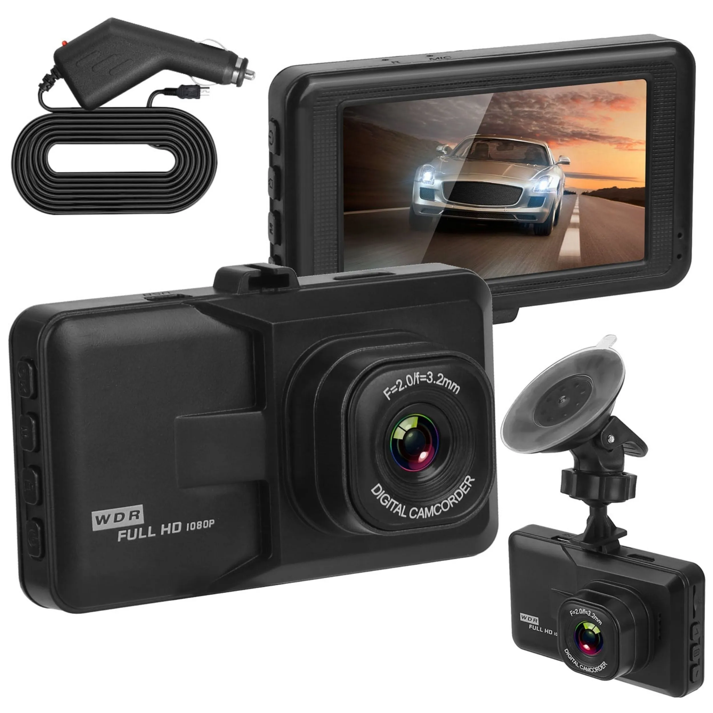 1080P Car DVR 3in Dash Cam - 100° Angle, Loop Recording, Motion Detection