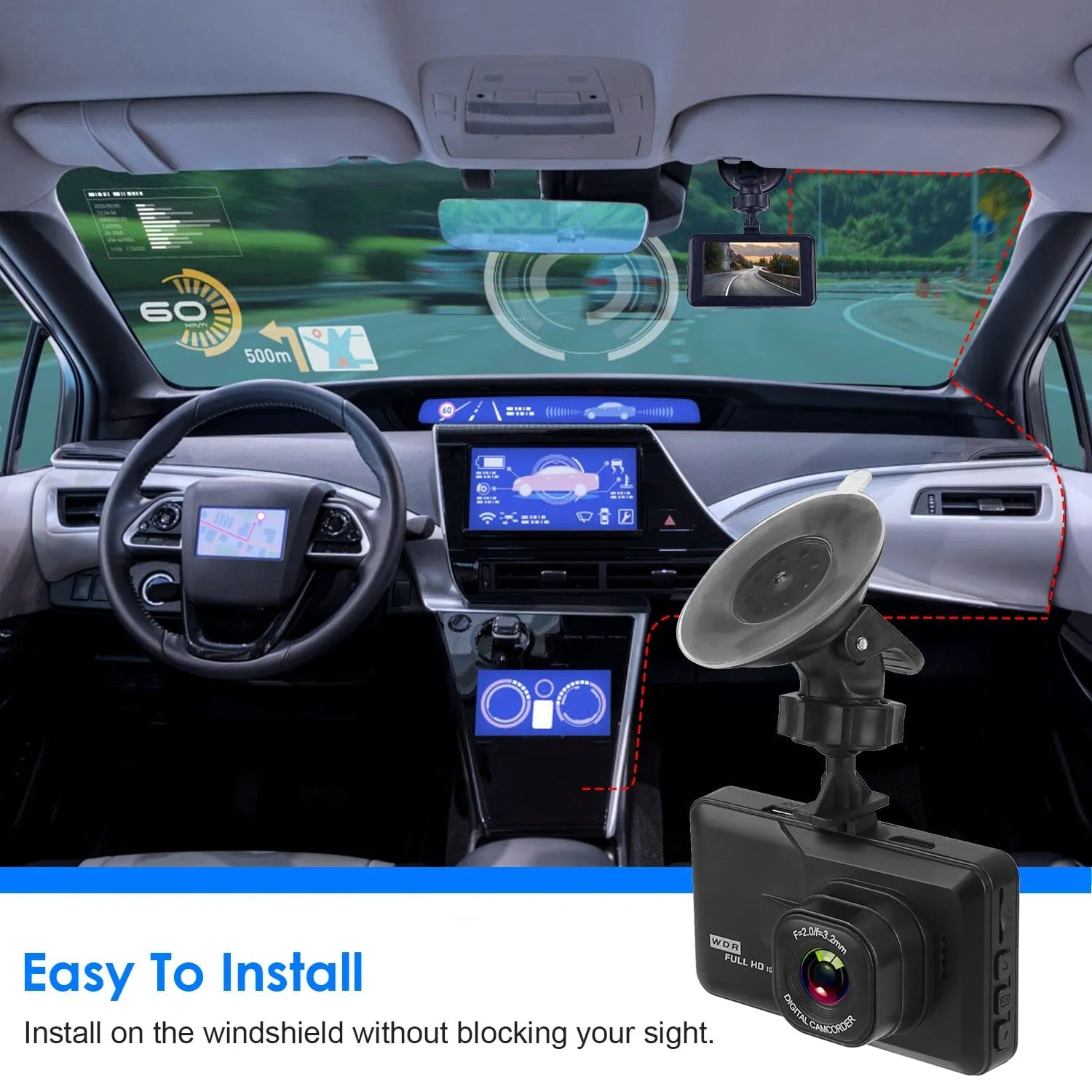 1080P Car DVR 3" Camera Dash Cam with 100° Angle Loop Recording Motion Detection