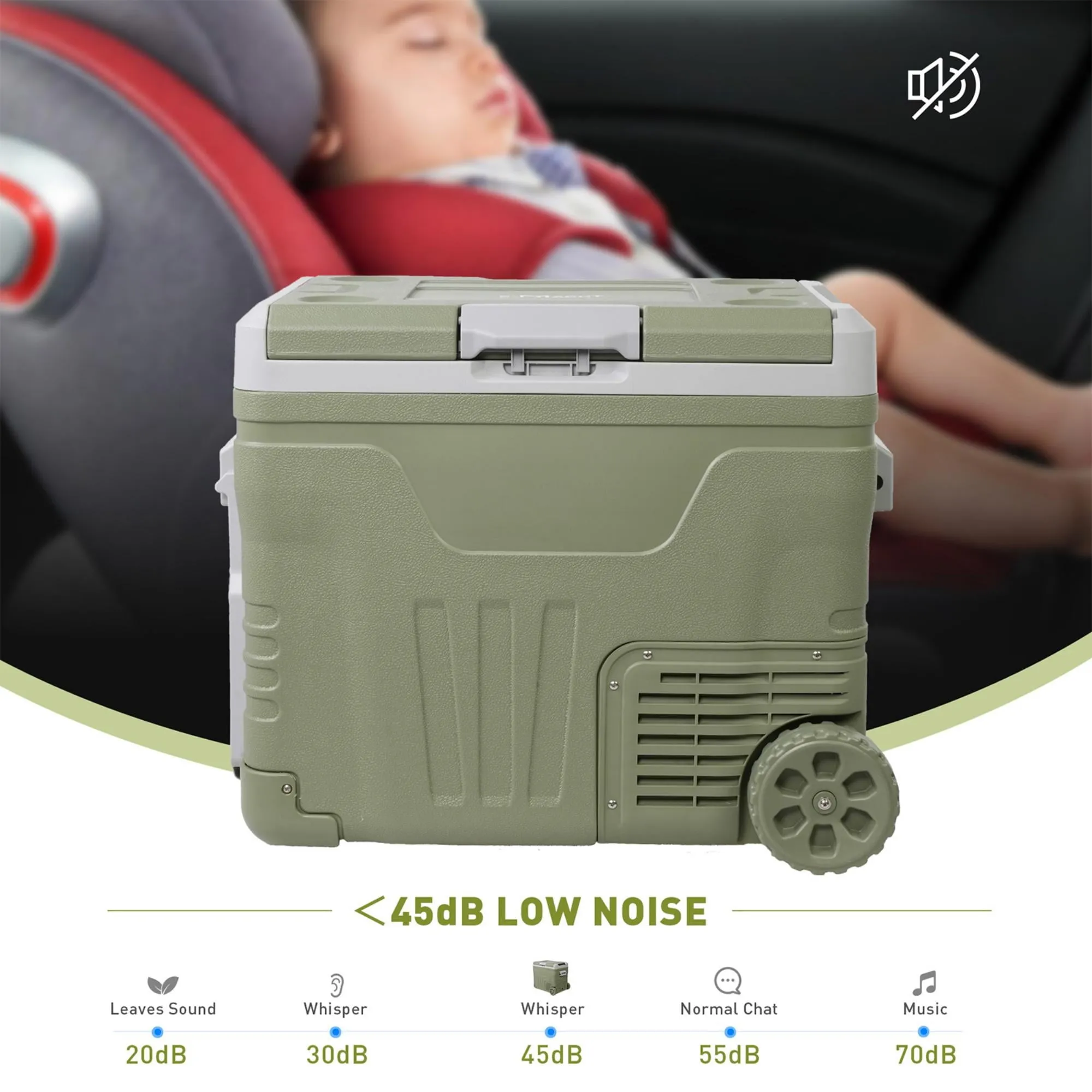 12 Volt Car Refrigerator, 45.4 Quart Portable Freezer Electric Cooler with 12V/24V DC, 100-240V AC, -4°F to 68°F, Compact Compressor for Car, RV, Camping, Travel, Fishing, Outdoor or Home, Green