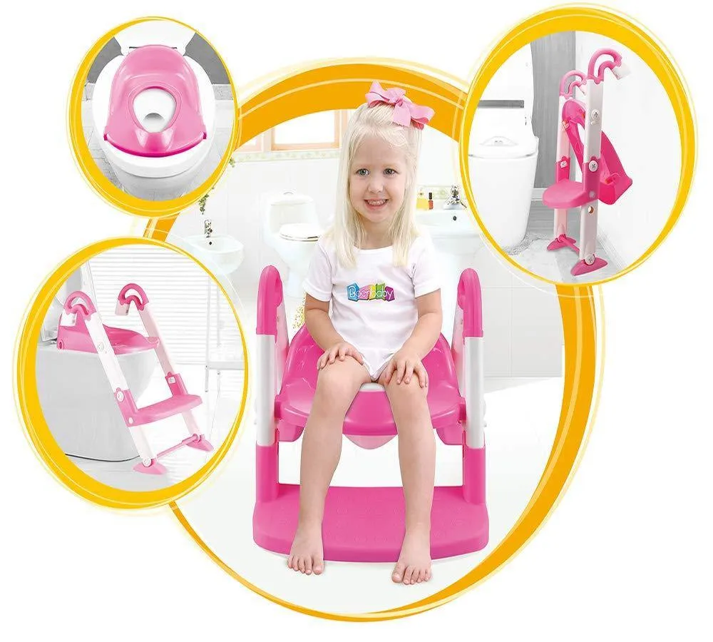 3 in 1 Toddler Potty Training Adjustable Toilet Seat with Non-Slip Step Stool, Pink