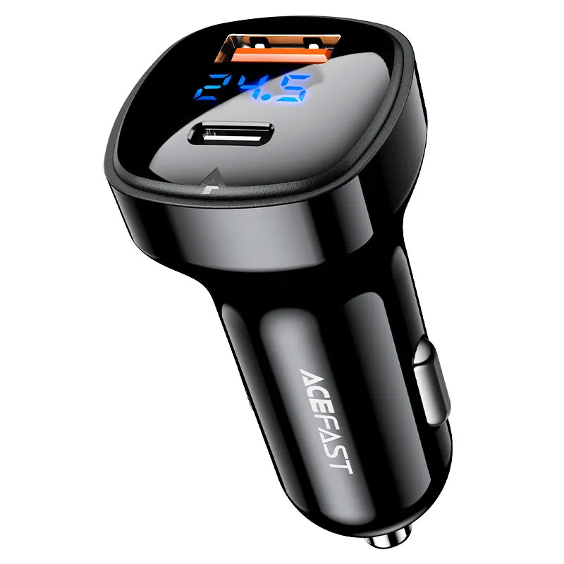 ACEFAST B4 DIGITAL DISPLAY 66W (USB-C USB-A) DUAL PORT CAR CHARGER, 66W Car Charger, Dual Port Car Charger