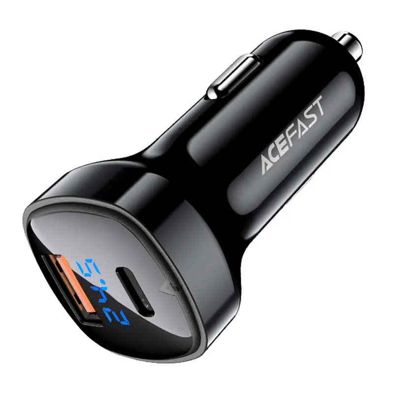 ACEFAST B4 DIGITAL DISPLAY 66W (USB-C USB-A) DUAL PORT CAR CHARGER, 66W Car Charger, Dual Port Car Charger