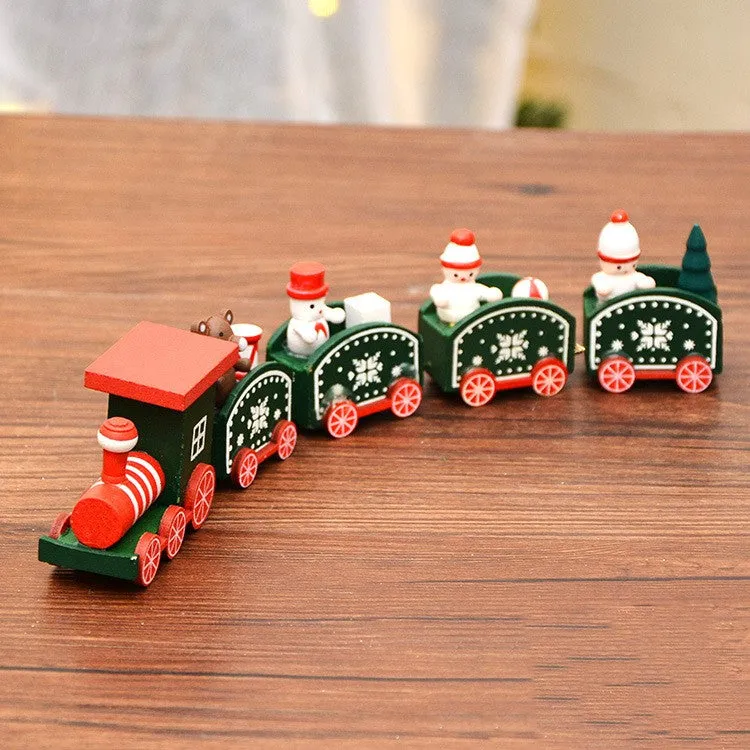 Bulk Wooden Christmas Train Ornaments Mini Train Desktop Decor for Christmas Party Decorations Wholesale