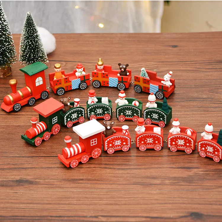 Bulk Wooden Christmas Train Ornaments Mini Train Desktop Decor for Christmas Party Decorations Wholesale