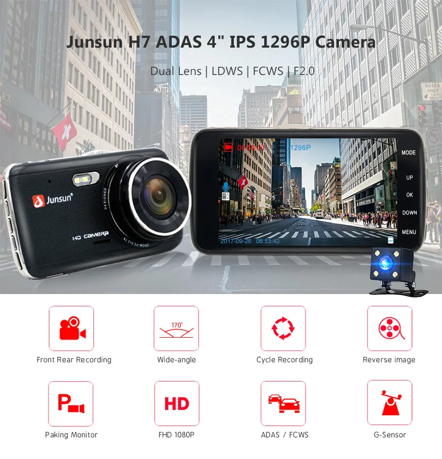 Car DVR Camera Dual Lens with Distance Video Recorder Registrar