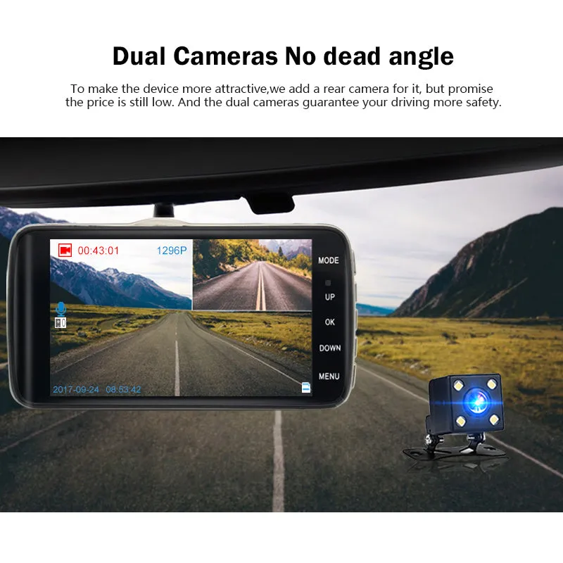 Car DVR Camera Dual Lens with Distance Video Recorder Registrar