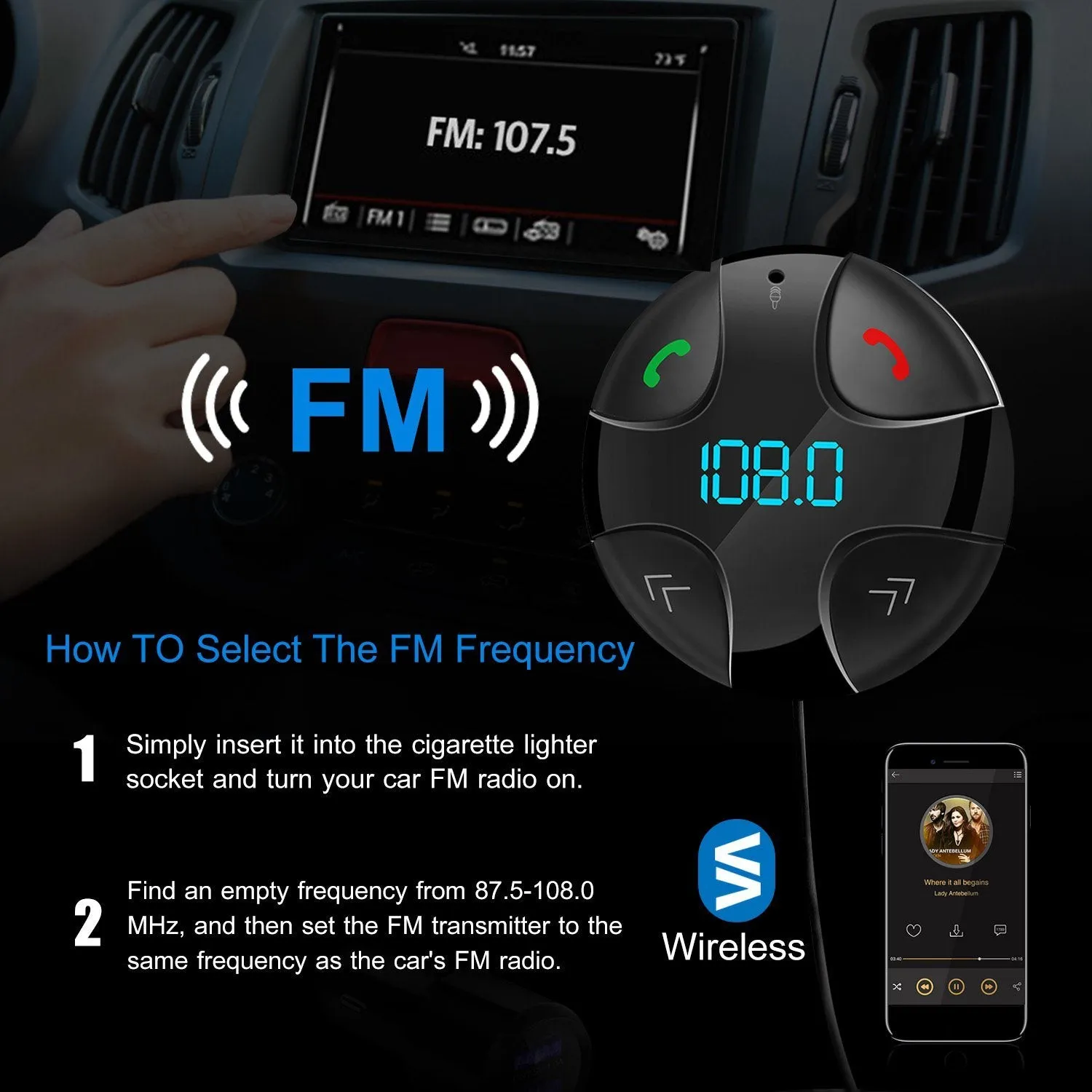 Car Wireless FM Transmitter V4 .2 Car MP3 Player