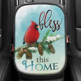 Cardinals Bird Bless This Home Christian Seat Box Cover, Bible Verse Car Center Console Cover, Scripture Interior Car Accessories