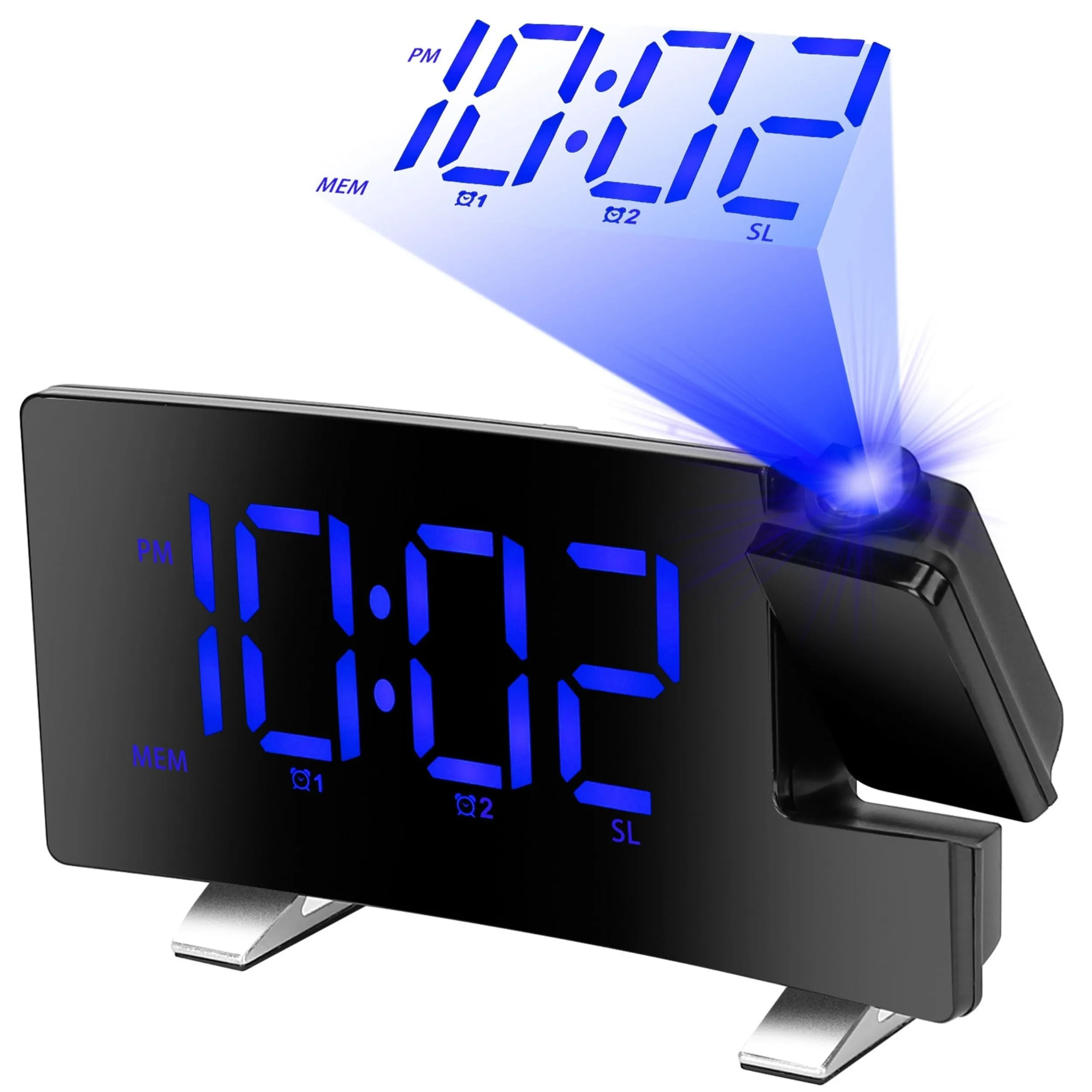 Curved-Screen Projection Alarm Clock: Dual Alarms, USB Charging, 4 Dimmer, 180° Rotation