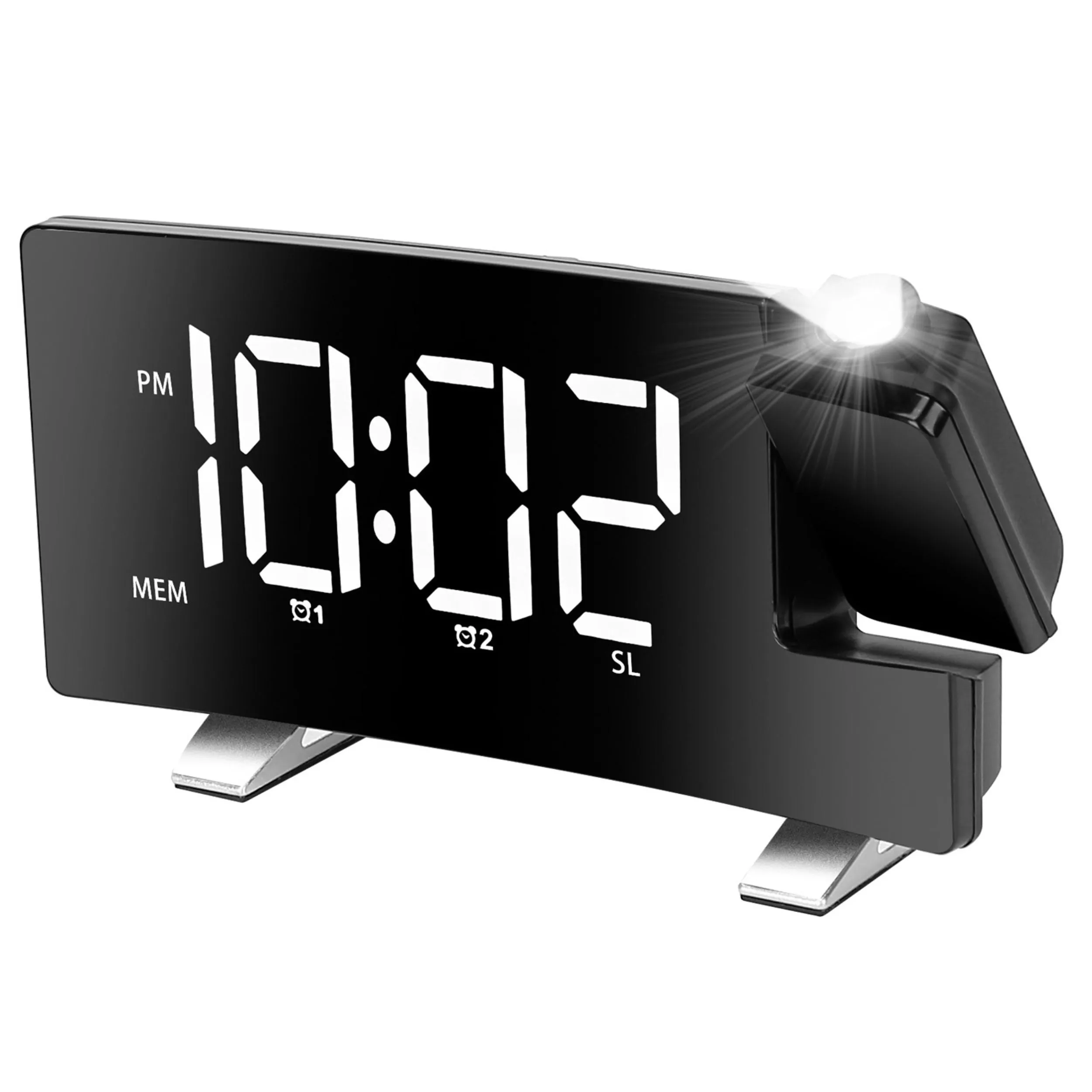 Curved-Screen Projection Alarm Clock: Dual Alarms, USB Charging, 4 Dimmer, 180° Rotation