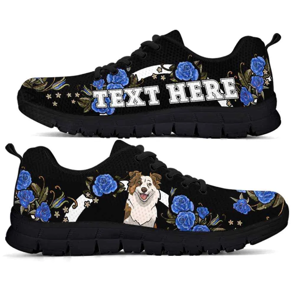 Custom Name Aussie Sneaker, Aussie Dog Lovers Sneakers Gym Rose Blue Flower Running Shoes, Best Running Shoes