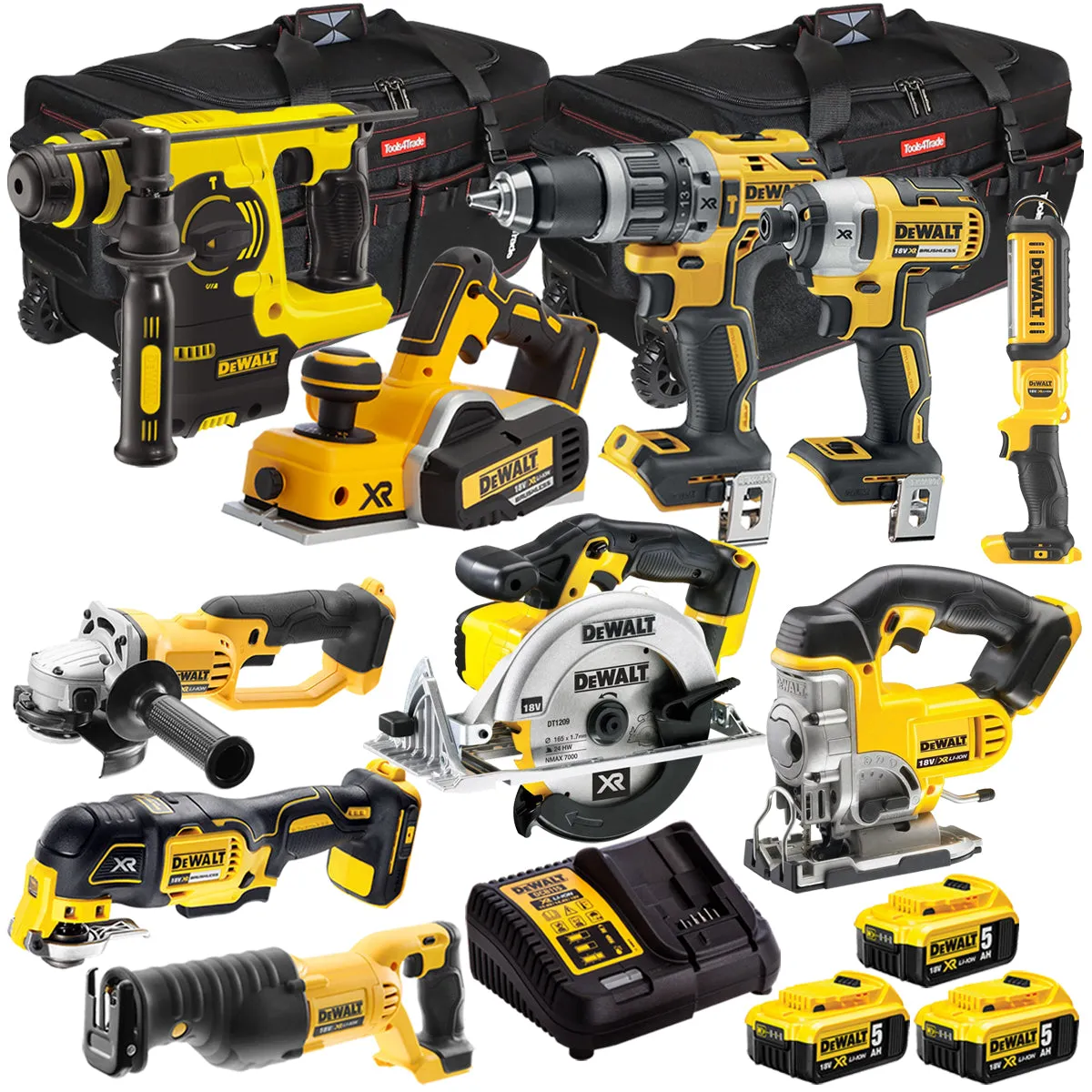 Dewalt 18V 10 Piece Cordless Tool Kit with 3 x 5.0Ah Battery & Charger T4TKIT-1162