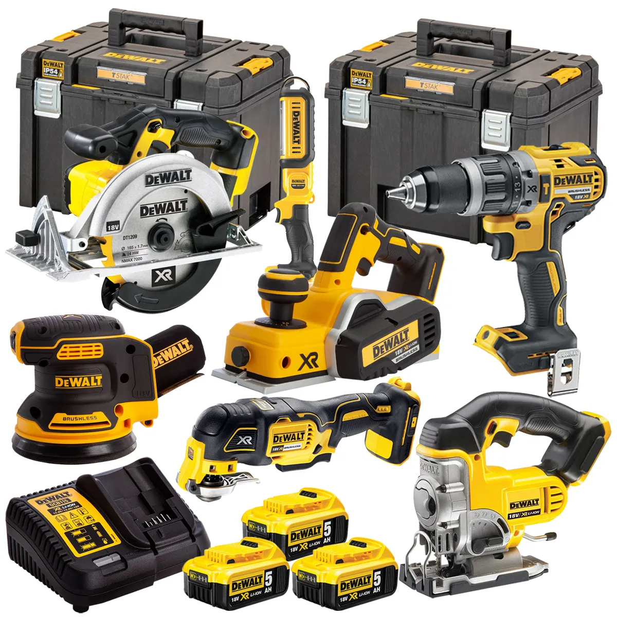 Dewalt 18V 7 Piece Power Tool Kit with 3 x 5.0Ah Batteries T4TKIT-445