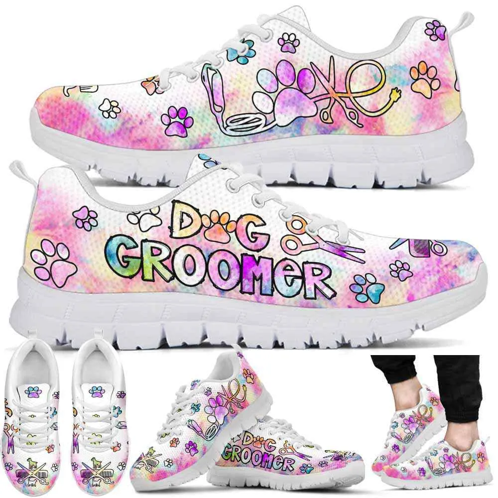 Dog Groomer Sneaker, Dog Grooming Pastel Watercolor Sneakers Shoes, Best Running Shoes, Unique Gifts For Dog Lovers