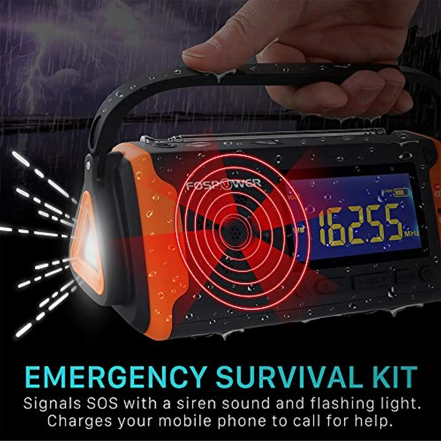 Emergency Solar Hand Crank Portable Radio, with AM/FM, LED Flashlight, 4000mAh Power Bank USB Charger and SOS Alarm