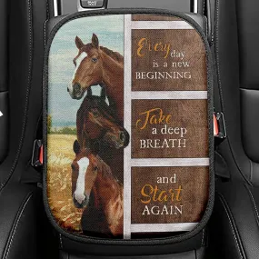 Every Day Is A New Beginning Horses Rice Field Seat Box Cover, Bible Verse Car Center Console Cover, Christian Inspirational Car Interior Accessories