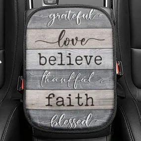 Grateful Love Believe Thankful Faith Blessed Seat Box Cover, Bible Verse Car Center Console Cover, Scripture Car Interior Accessories