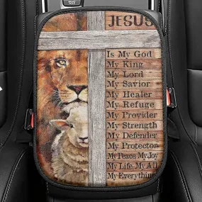 Jesus Is My King My God Lion Lamb Seat Box Cover, Lion Car Center Console Cover, Christian Inspirational Car Interior Accessories