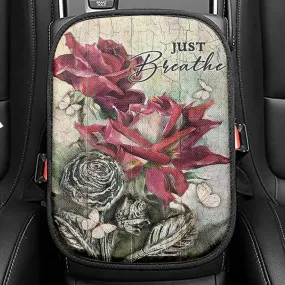 Just Breathe Rose Vase Tea Pot Seat Box Cover, Bible Verse Car Center Console Cover, Christian Car Interior Accessories