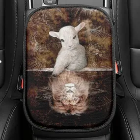 Lamb And Lion King Of Jesus Seat Box Cover, Christian Car Center Console Cover, Bible Verse Car Interior Accessories