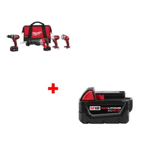 Milwaukee 2696-24 M18 4pc Combo Kit w/ Two 48-11-1850 M18 XC5.0 Batteries