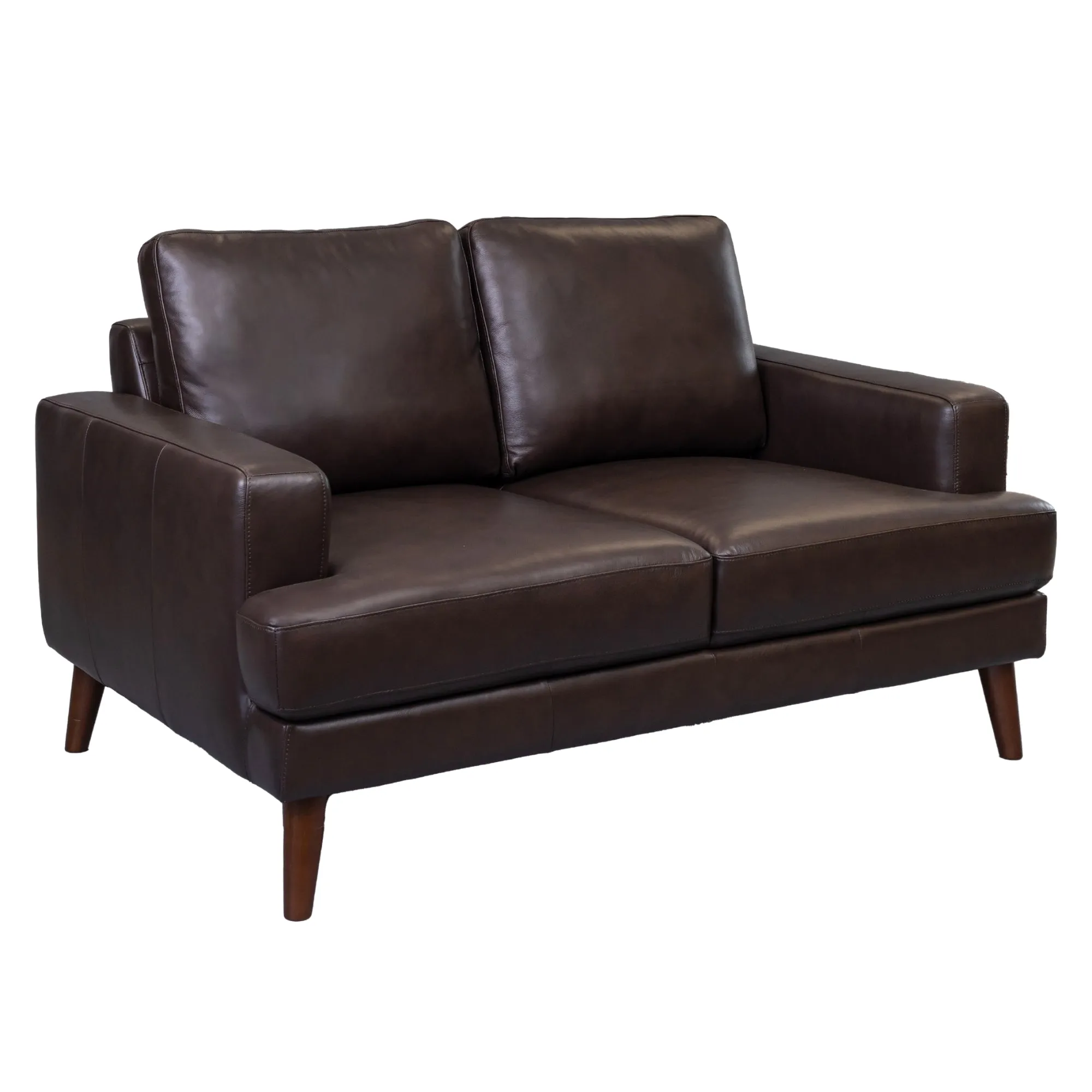 Modern Chocolate Leather 3 2 Seater Sofa Set with Rubberwood Legs