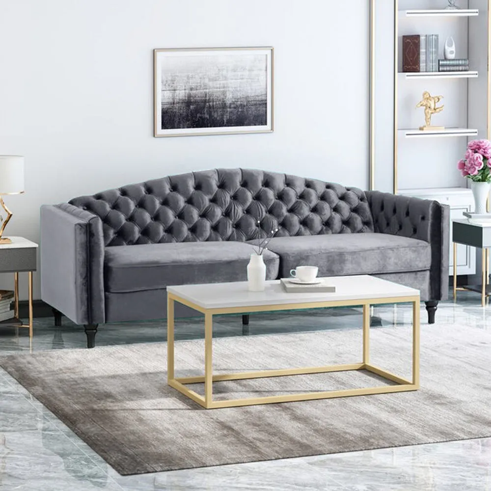 Nova 3-Seater Velvet Sofa with Square Arms – L220cm x W60cm x H85cm, Grey Comfortable & Stylish Sofa for Living Room