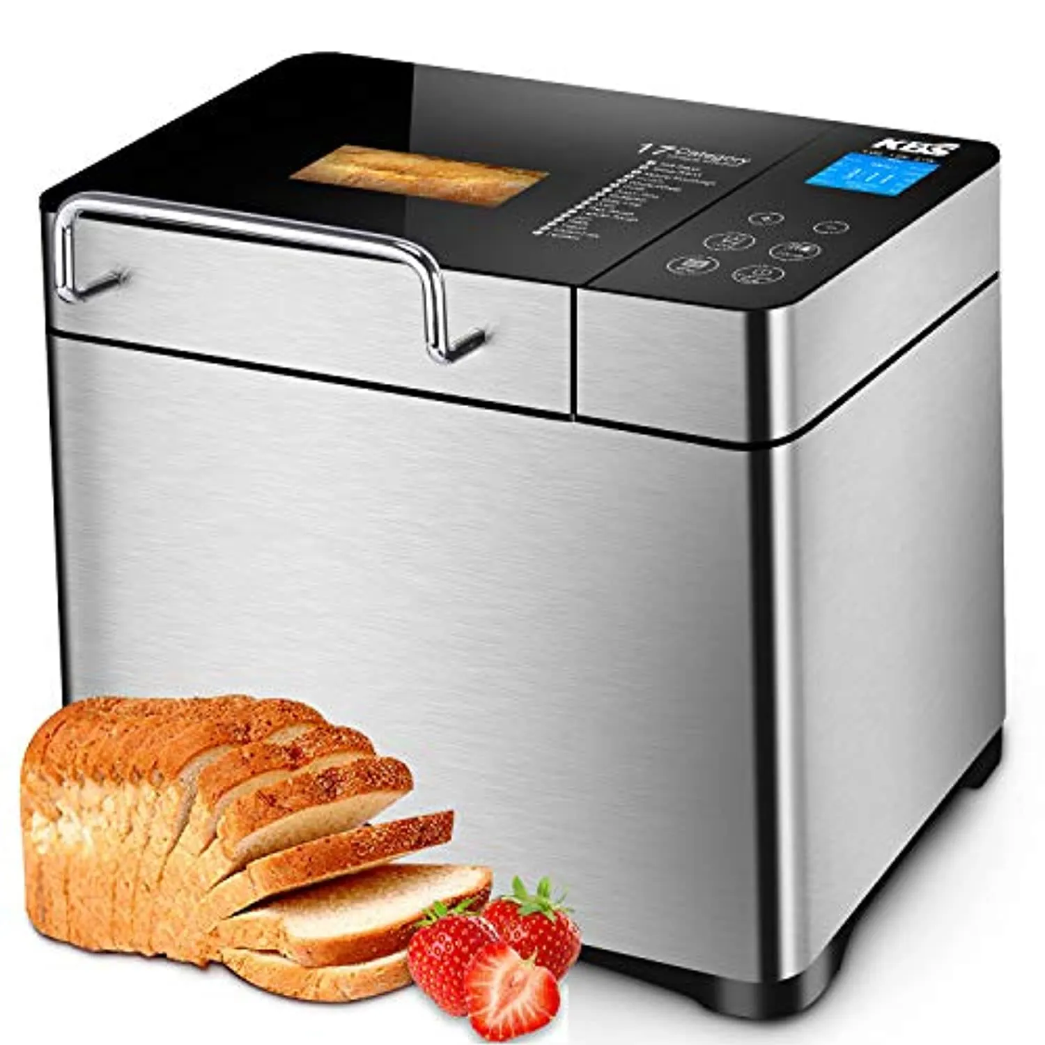 Stainless Steel Bread Machine, 2LB 17-in-1 Programmable XL Bread Maker with Fruit Nut Dispenser