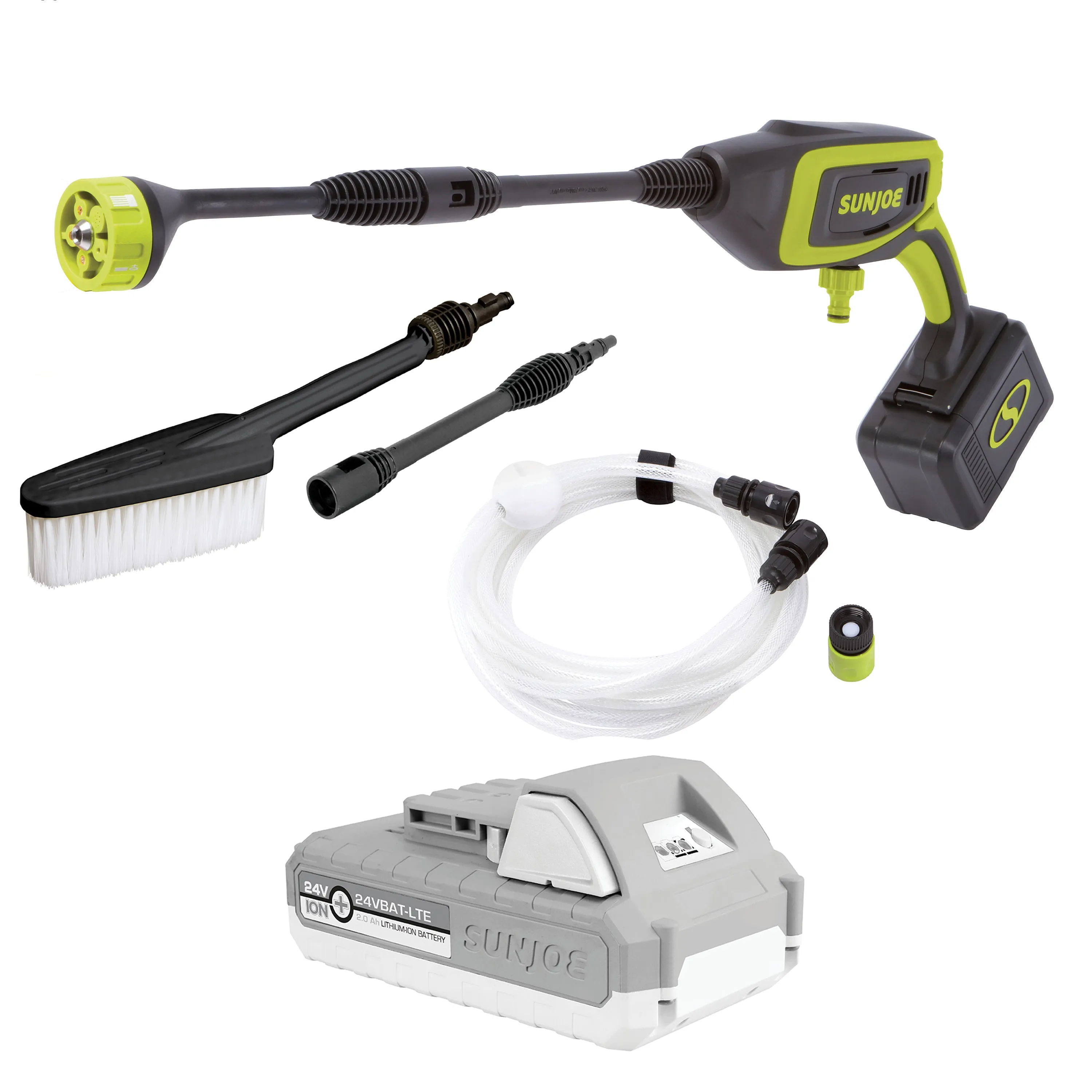 Sun Joe 24V-PP350-LTE 24-Volt* IONMAX Power Cleaner Kit | W/ Water Siphon Hose, Utility Brush, and more | Portable Cleaning On-The-Go | 5-in-1 Twist Nozzle | W/ 2.0-Ah Battery   Charger