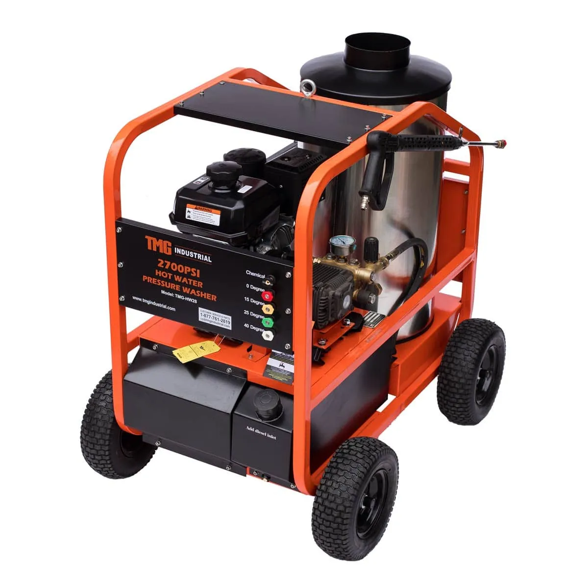 TMG Industrial 2700 PSI Hot Water Pressure Washer, 7 HP Kohler Engine, Oil Fired, Triplex Plunger Pump, 33' High-Pressure Hose, TMG-HW28